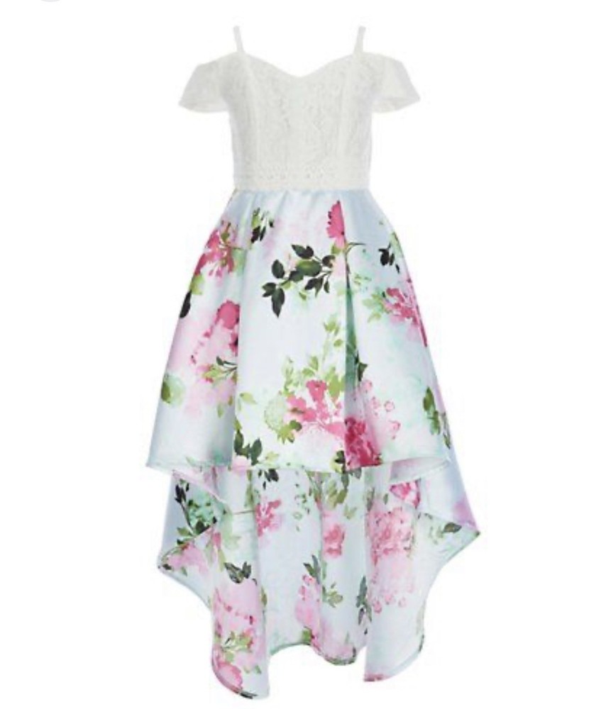 Rare Editions Girls White Pink Green Floral Dress Size 14 Party Summer