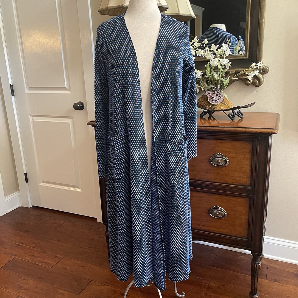 LuLaRoe Sarah Open-Front Mermaid Dot Long Duster Cardigan Sweater Size Small