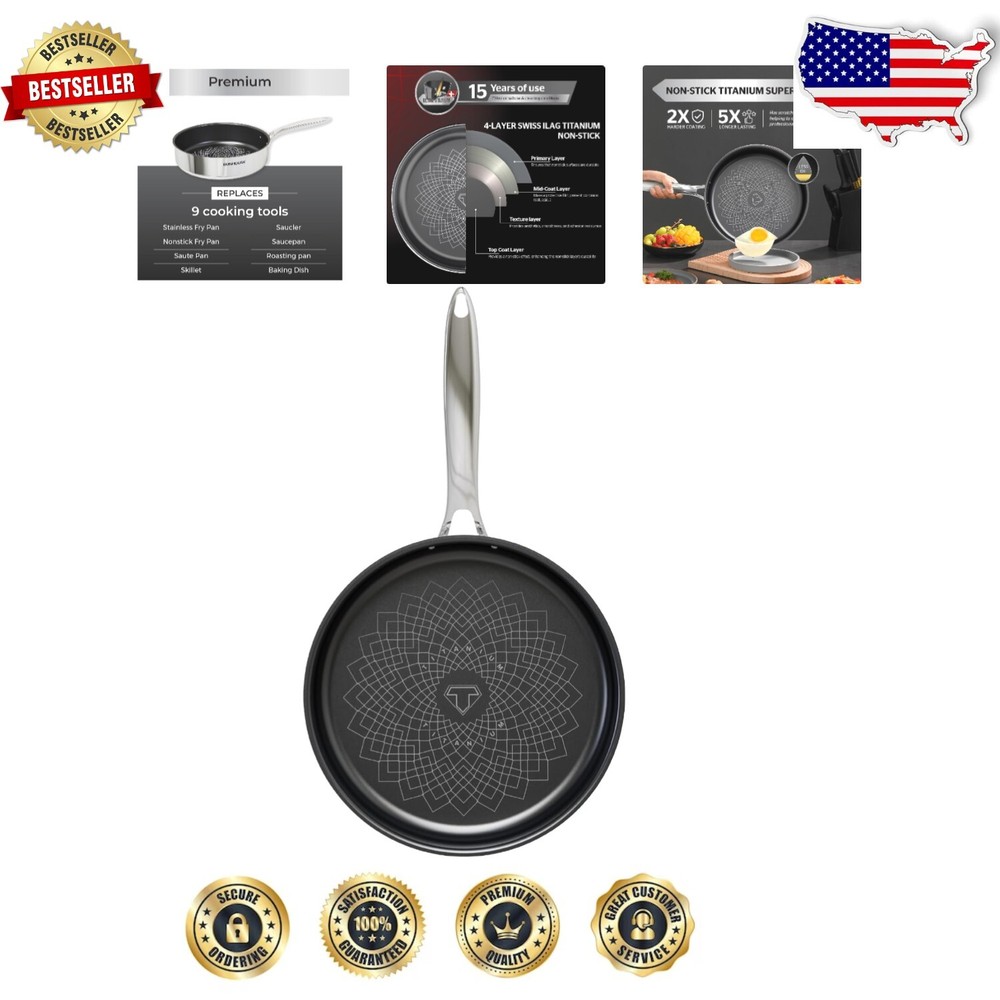 Versatile Non-Toxic 10 Inch Titanium Non-Stick Frying Pan for All Cooktops