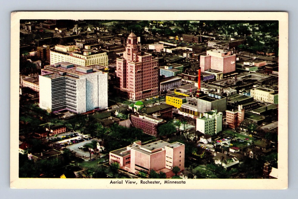 Rochester MN-Minnesota Aerial View Of Town Area Vintage Postcard