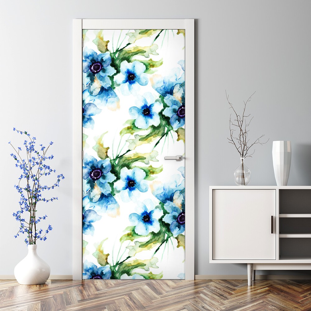 Aquarelle Flowers Decal Watercolour Bubble Free Door sticker Floral decor