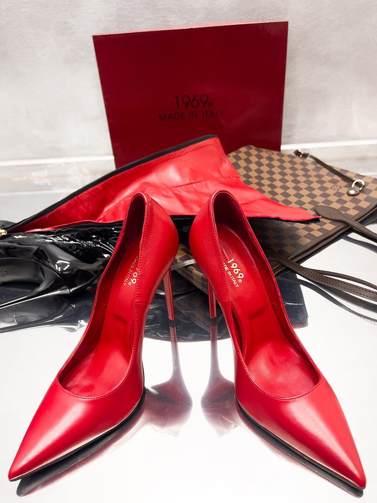 Vintage 1969 Italian Leather Stiletto Pumps Anouk R41 Red Size 44