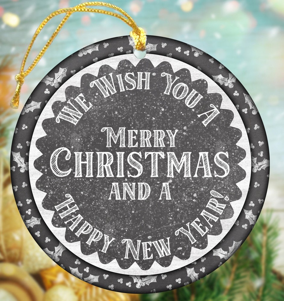 Merry Christmas Ornament Happy New Year Santa's Reindeers Merry & Bright Xmas