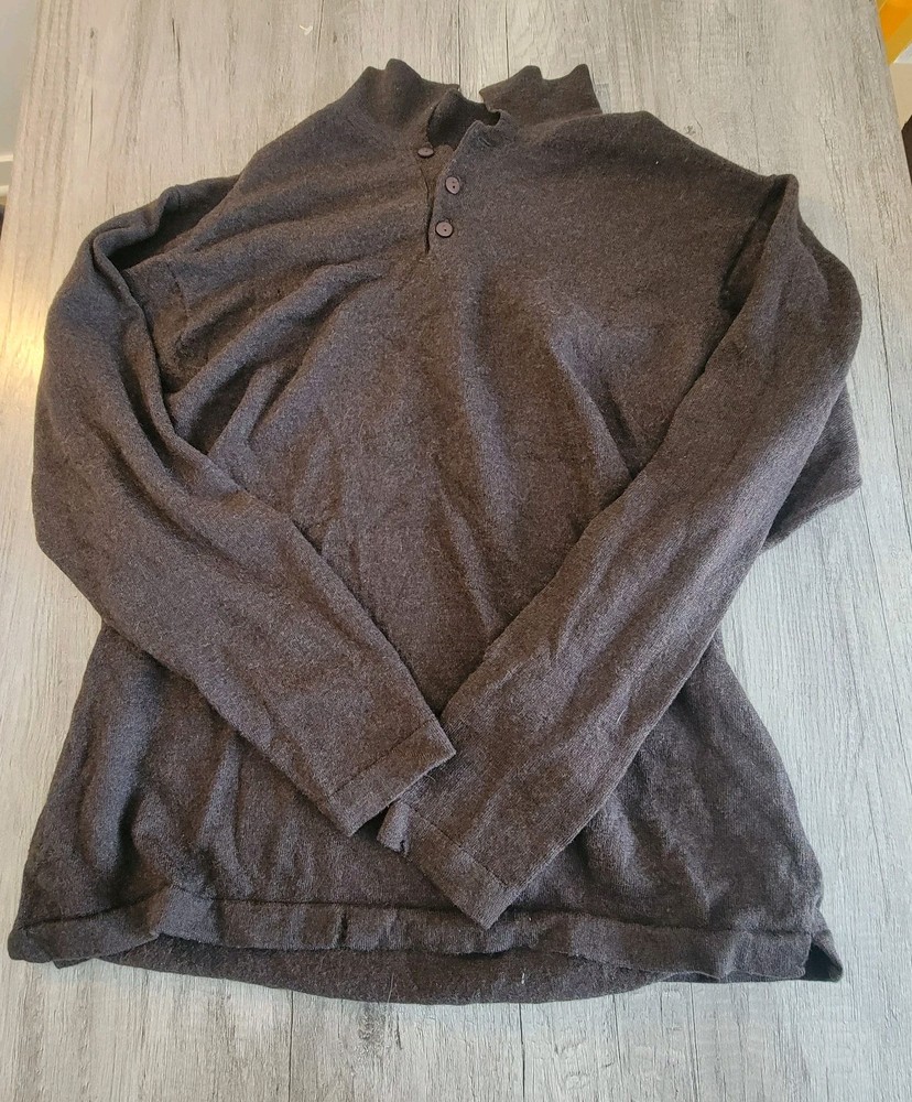 Banana Republic Polo Sweater Men's L 100% Extra Fine Italian Merino Wool Brown