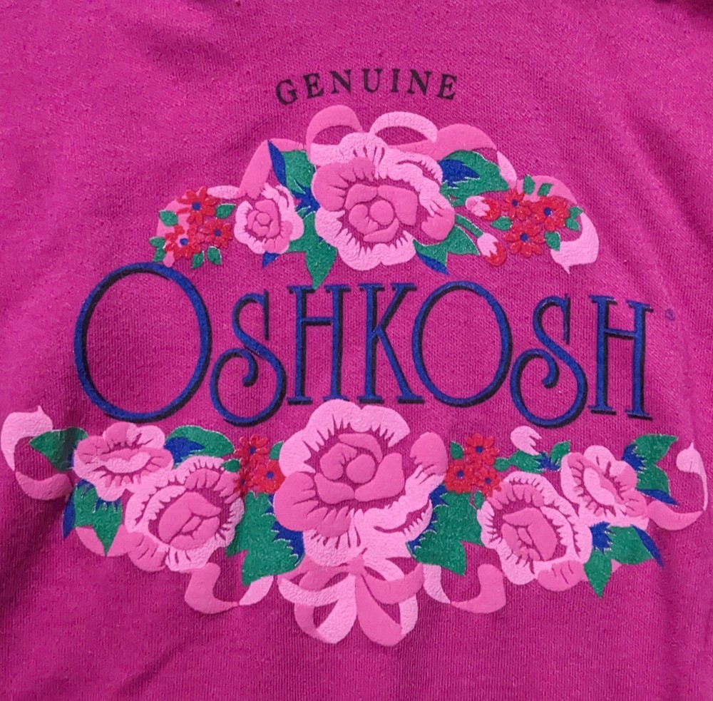 Vtg Osh Kosh BGosh Pink Long Sleeved Shirt Girl Turtleneck Logo Flowers Genuine