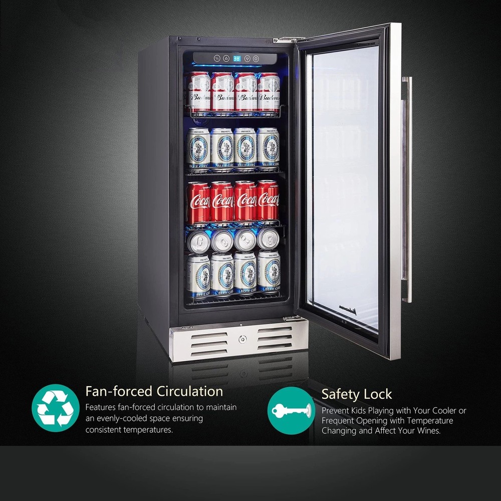 15 Inch Beverage Cooler and Refrigerator Under Counter Built-in or Freestanding