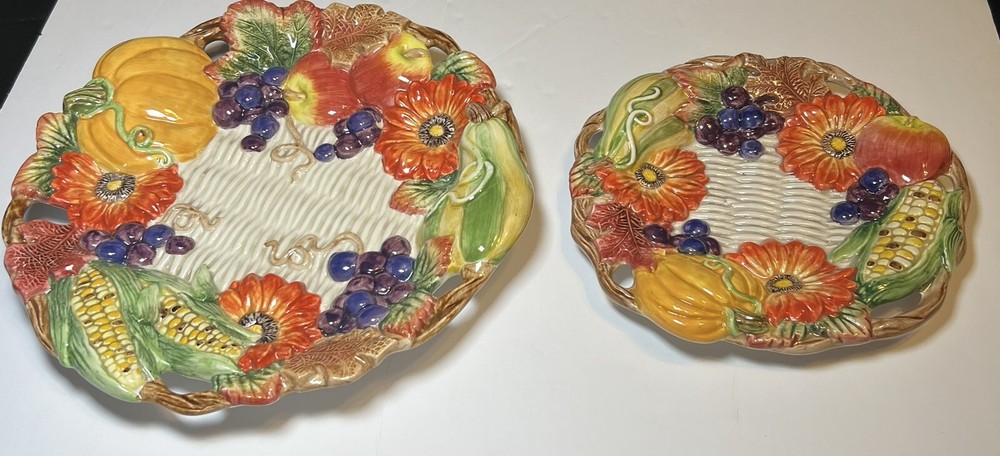Vintage Fitz and Floyd Retired Autumn Bounty Fall Plates 9” & 7”