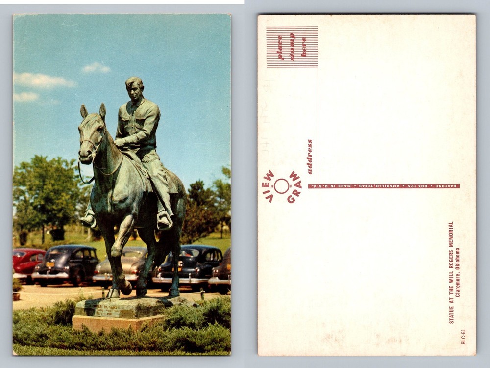 Claremore, OK-Oklahoma, Will Rogers Statue Memorial PC Vintage Postcard