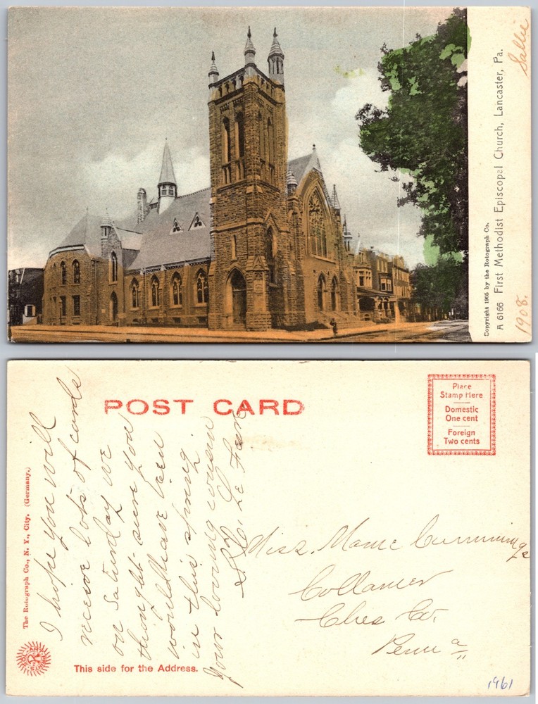 First Methodist Episcopal Church Lancaster PA Postcard