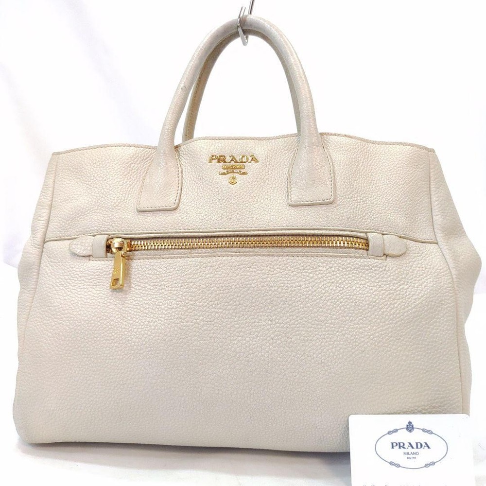 Prada Vittero Dyno Leather A4 Tote Bag in White