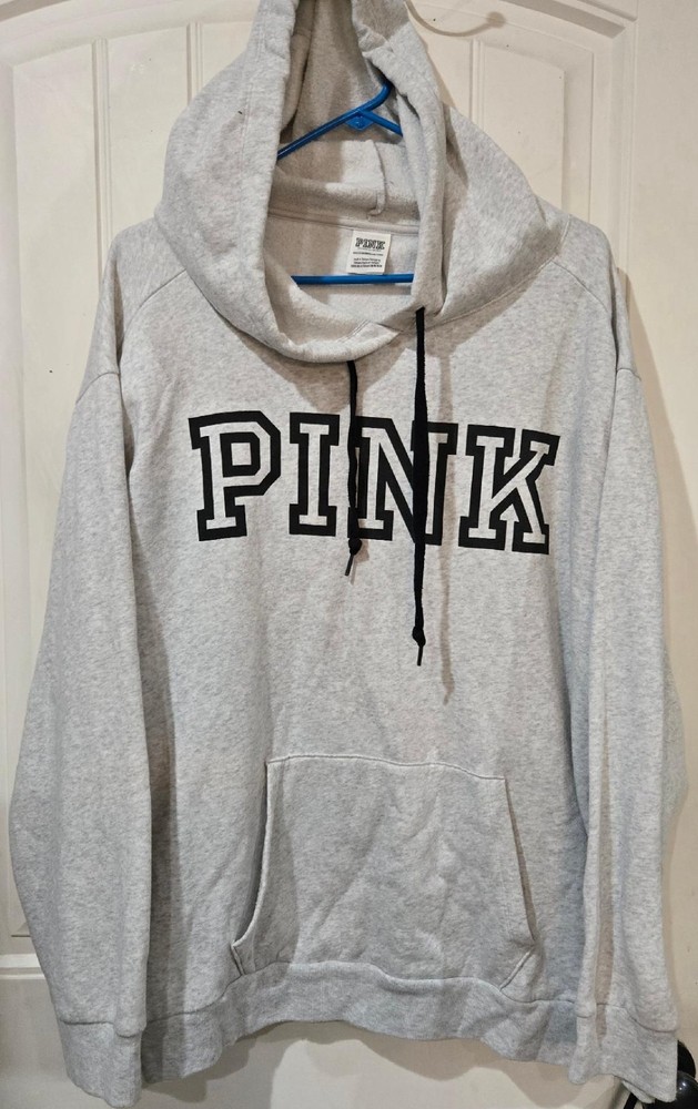 PINK Victoria's Secret Gray Fleece Pullover Hoodie Sweatshirt Hooded Logo XXL