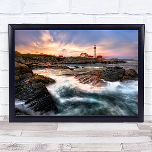 Cape Elisabeth Ocean Sunset USA Sky Colours Lighthouse Tower Coast Art Print