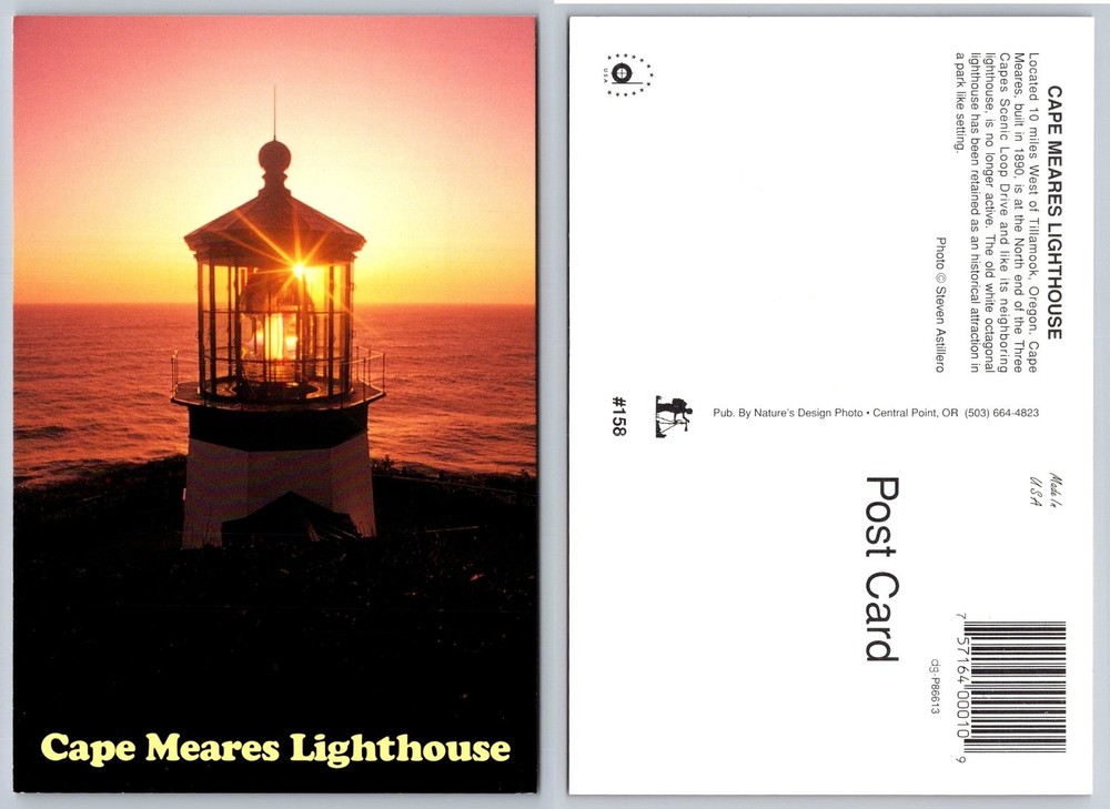Cape Meares Lighthouse Oregon Sunset Postcard Nature's Design Photo Scenic