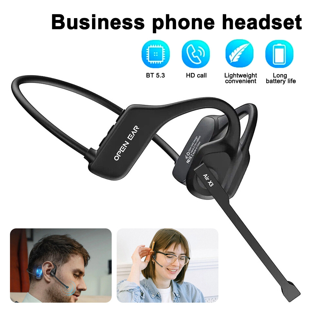 Bone Conduction Open Ear Headphones Bluetooth 5.3 Headset w/ Detachable Mic NEW