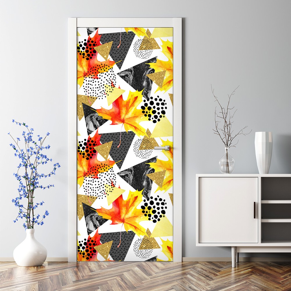 Geometric Autumn Triangle Abstract Bubble Door Sticker Decal Colorful Design  