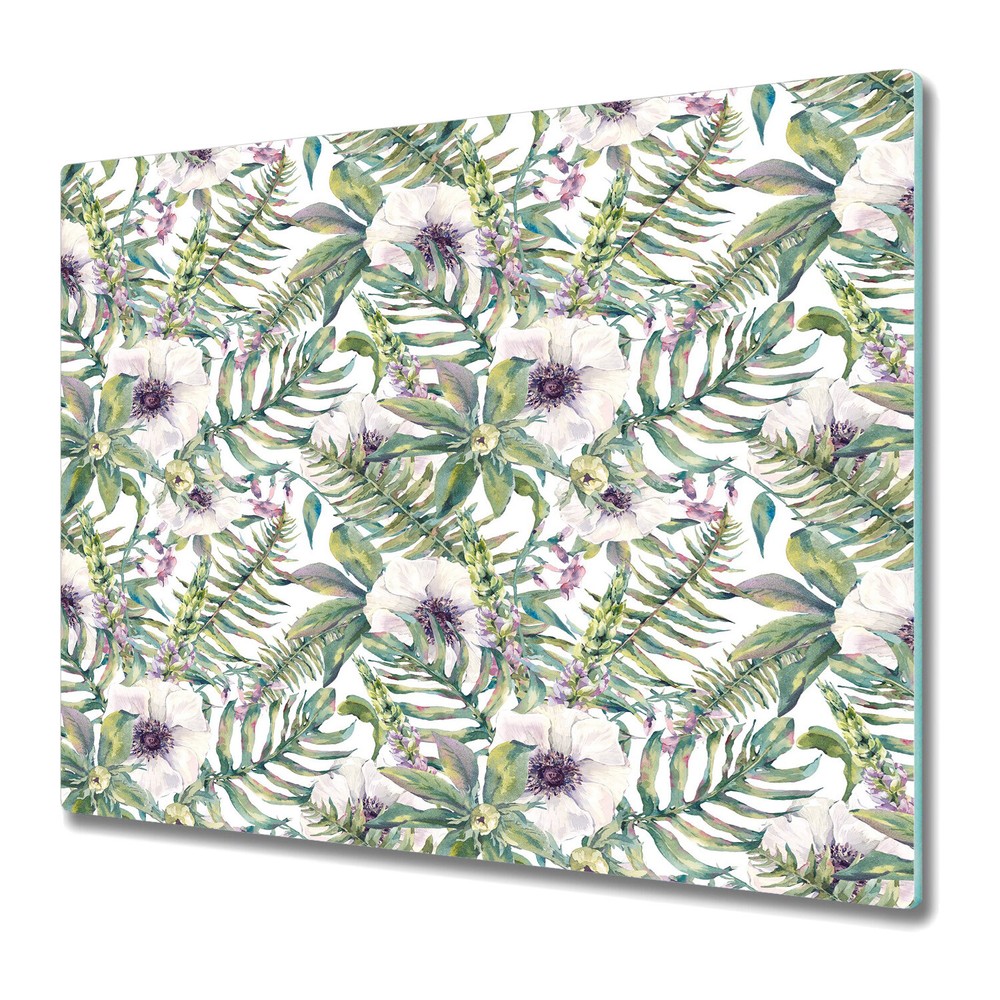Glass Chopping Board Utensil Board Worktop Saver | Soft Floral | 60x52