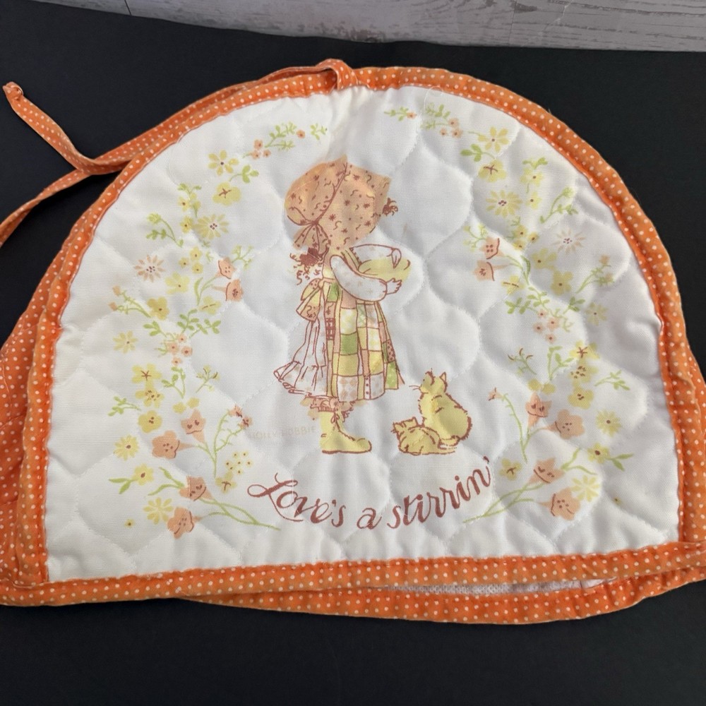 Holly Hobbie Love's Stirring Quilted Toaster Teapot Vtg 70s MCM Retro Cover Cat