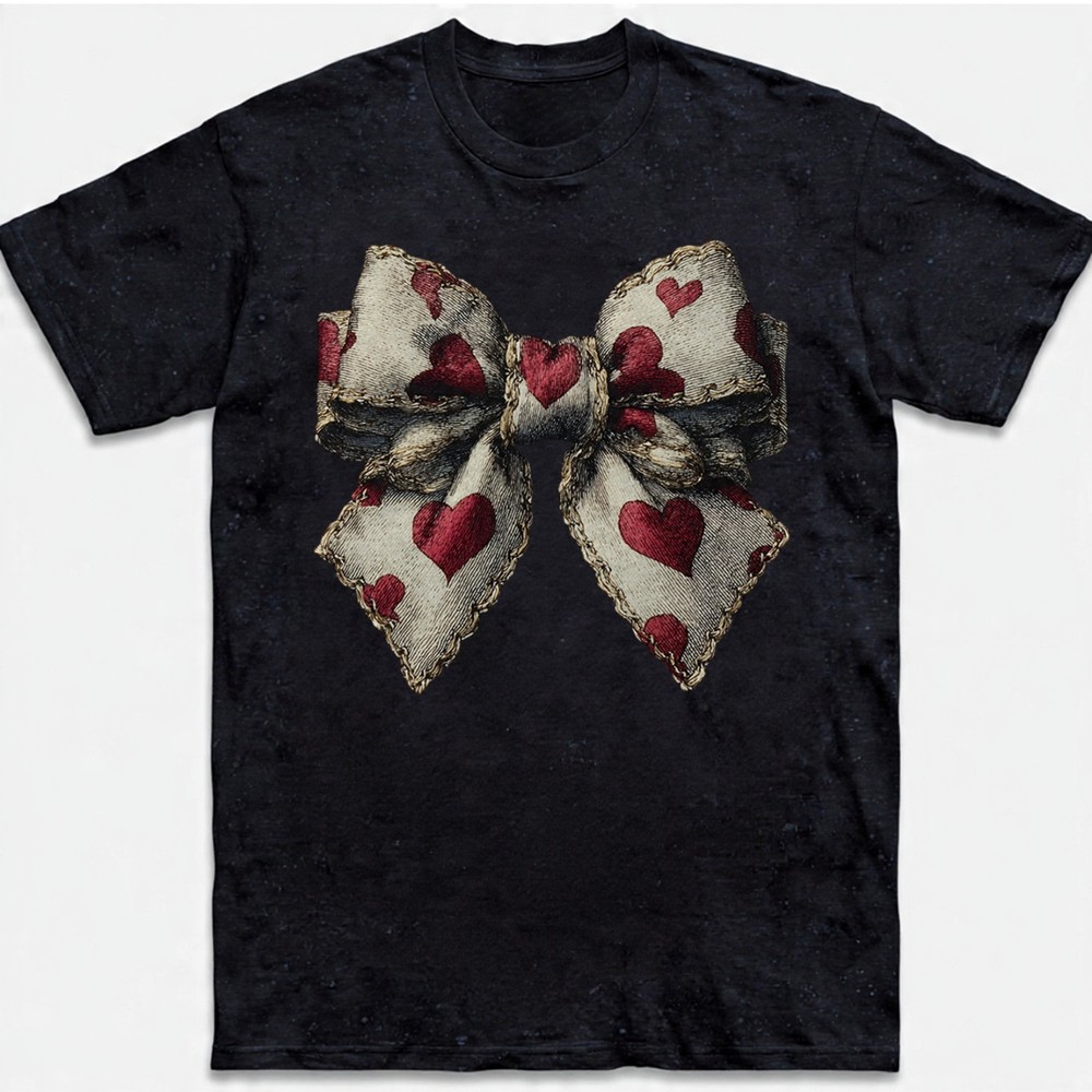 Vintage Bow T-shirt, Retro Valentines Day Heart Couples Graphic Tee S-5XL
