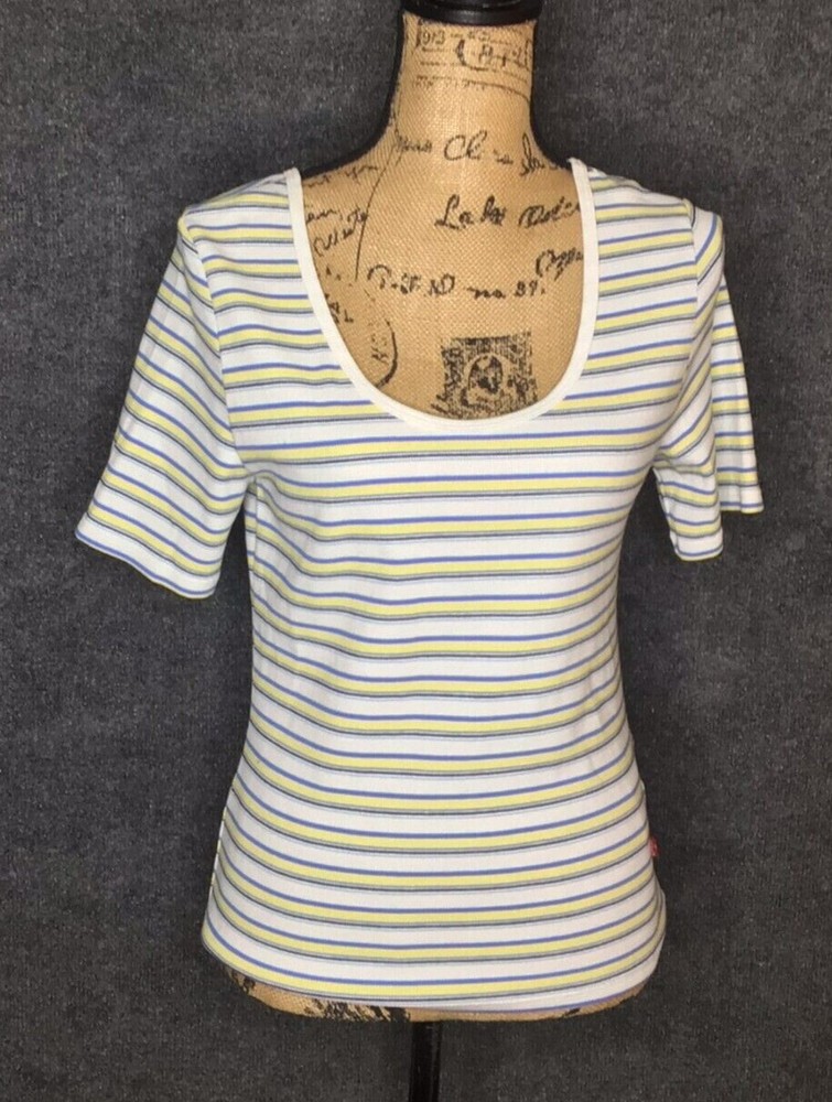 Levi's Fitted T-Shirt Top Size L large Women's Multi color striped Short Sleeve