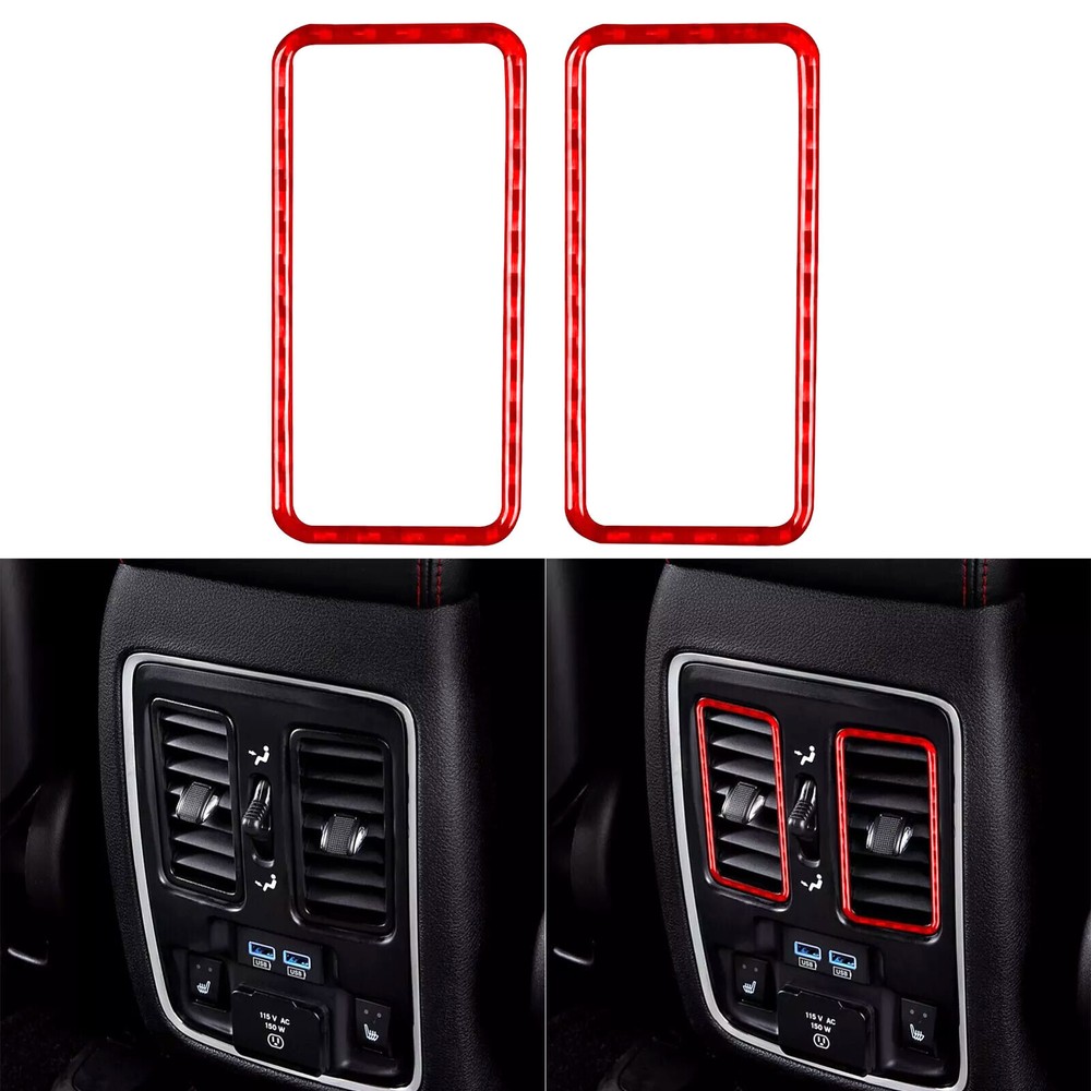 Red Carbon Fiber Rear Air Vent Outlet Panel Frame Trim For Dodge Durango 2011-13