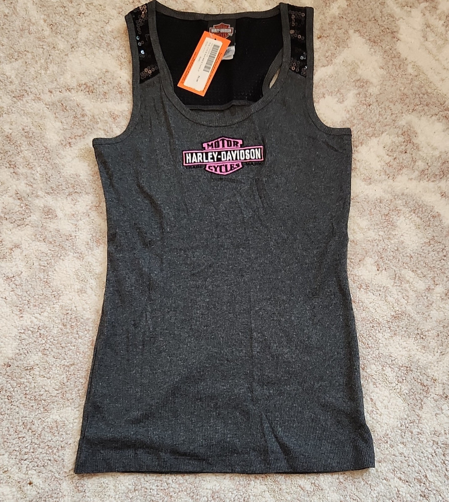 Harley-Davidson Tank Top & V-Neck Tee M Gray Sleeveless Short Sleeve Sequin