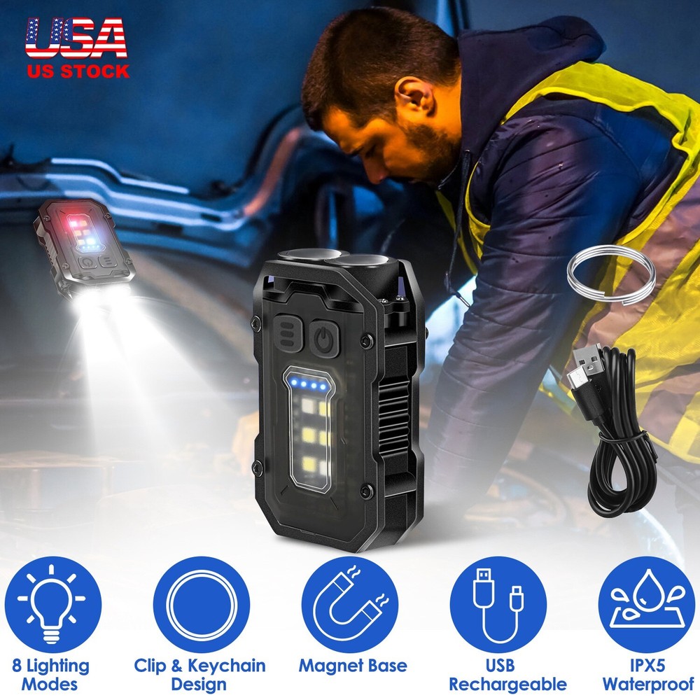 USB Rechargeable Mini LED Flashlight w/ Magnetic Base Outdoor Camping Waterproof