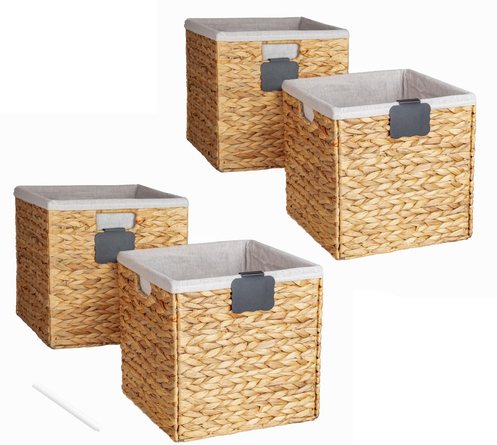 Wicker Storage Basket 12x12, Foldable Water Hyacinth Storage Baskets, Wicker ...