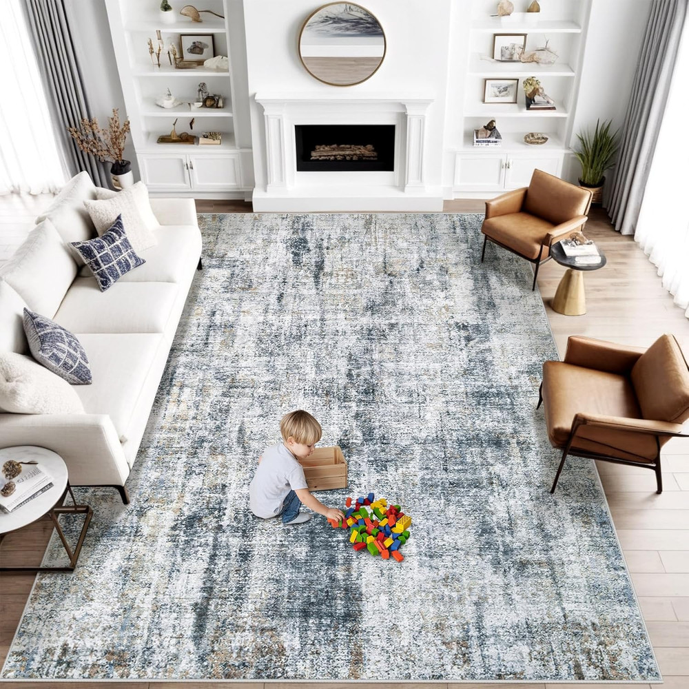 8X10 Area Rug for Living Room: Washable Abstract Soft Rugs Non Slip Modern Stain