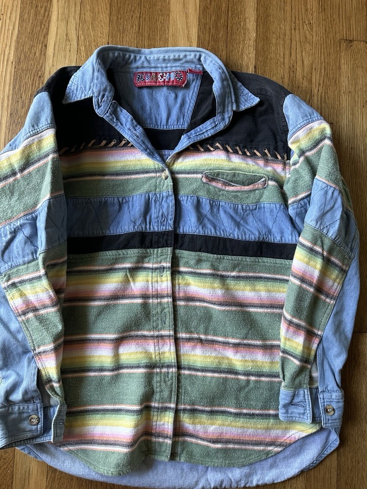 Kikomo Vintage Western Denim Cowgirl Southwestern Button Up Shirt Size Medium