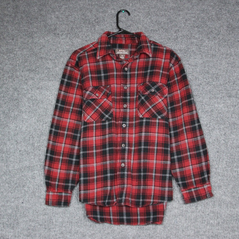 Mens Moose Creek Red Black Plaid Heavy Flannel Shirt Long Sleeve Cotton Size M