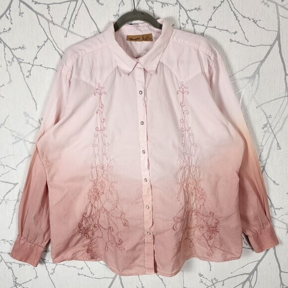 Wrangler Pink Ombre Arsty Embroidered Pearl Snap Western Shirt | Women's 2XL
