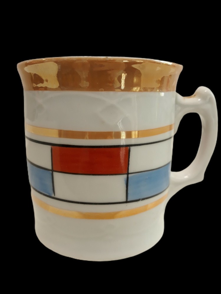 Porcelain Lusterware Mug Cup White blue red Made in Czechoslovakia
