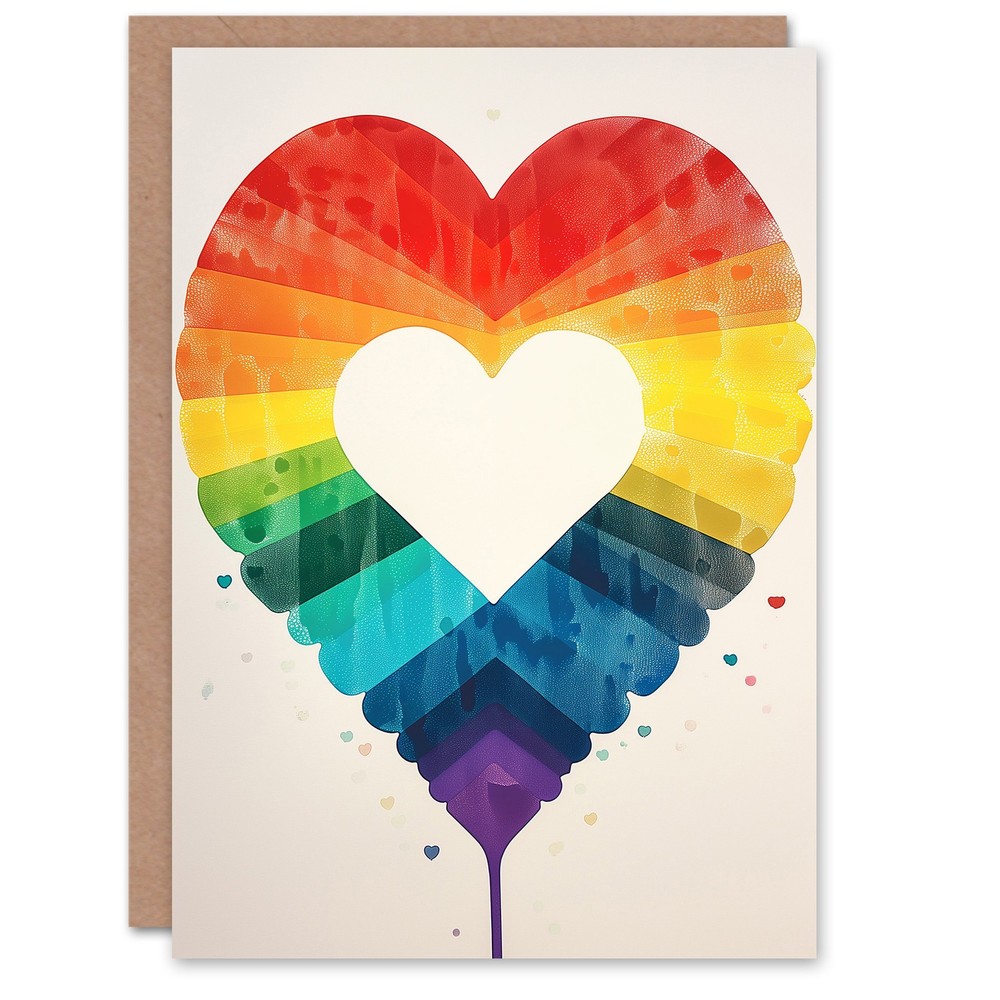 Valentines Day Greeting Card Rainbow Love Heart Watercolour For Him or Her