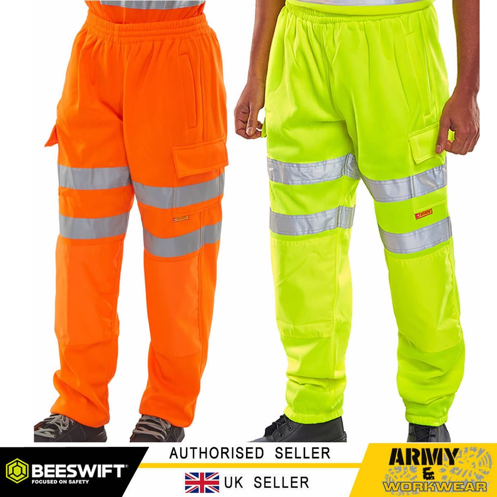 HI VIS VIZ Mens Jogging Trousers Bottoms Joggers Sweat Pants Railway GO/RT Plain
