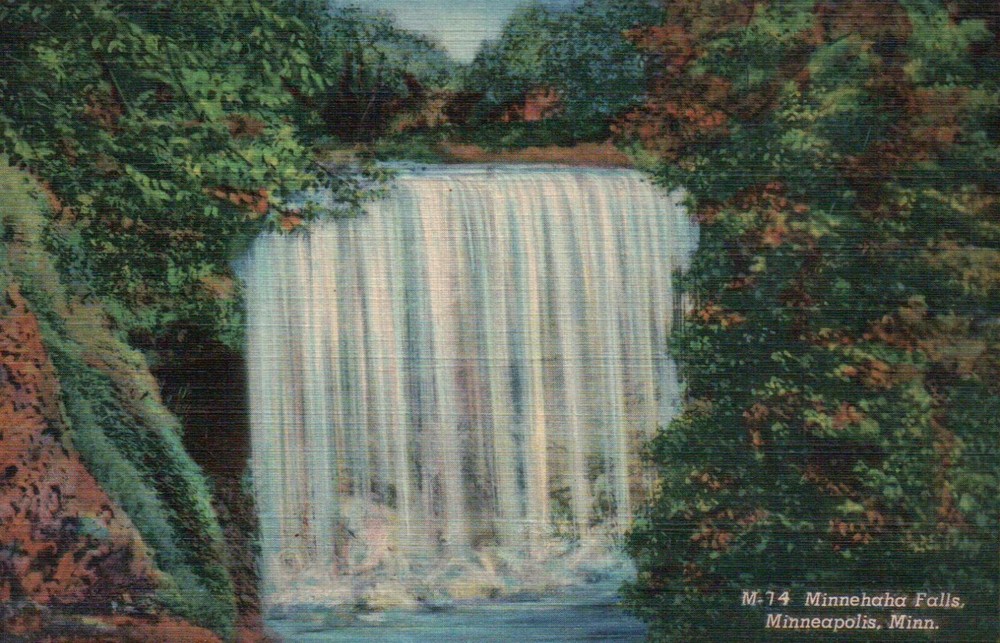 Minnehaha Falls Minneapolis Minnesota MN --- Old Vintage Standard Linen Postcard