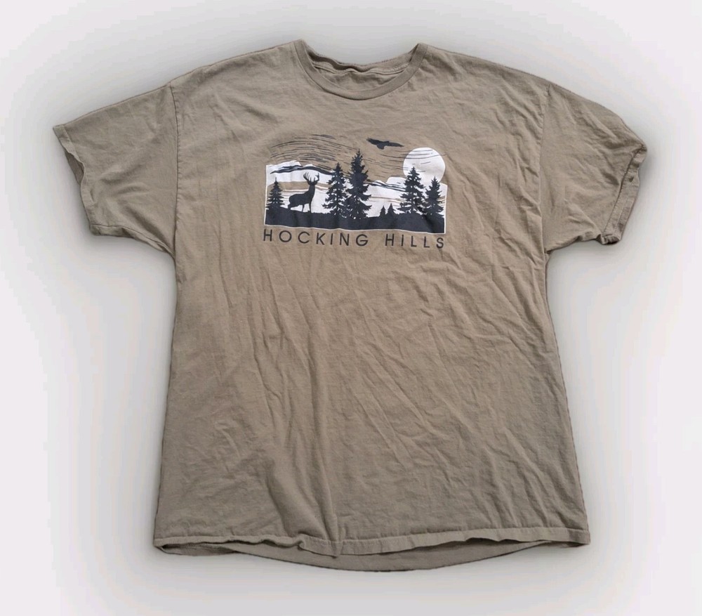 Hocking Hills T-shirt Ohio Men's Size XL Green Deer Outdoors Woods Park