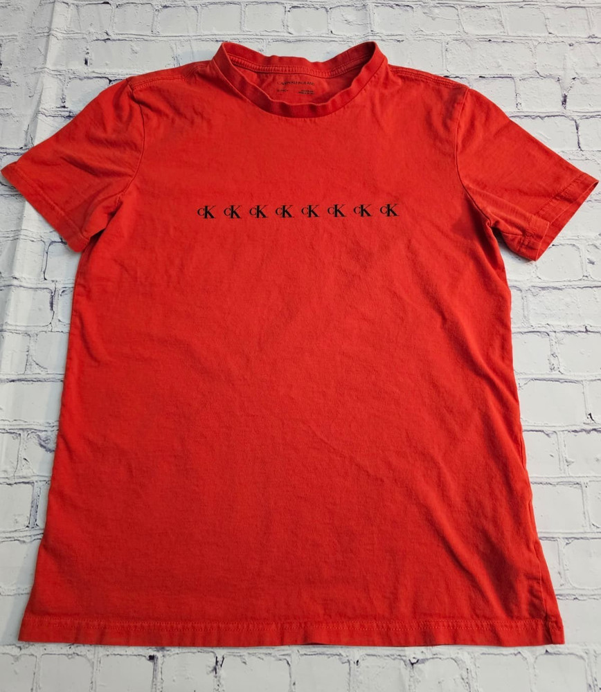 Calvin Klein Jeans Men’s Red T-Shirt XS Logo Graphic Cotton Short Sleeve