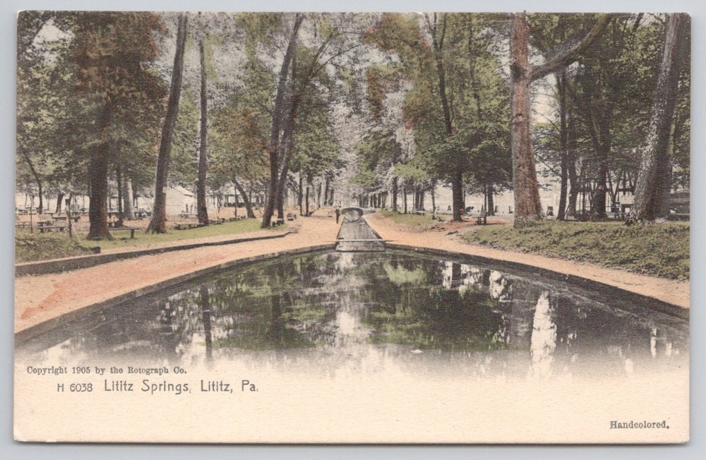 Lititz Springs PA 1905 Handcolored Rotograph Postcard Pennsylvania Park