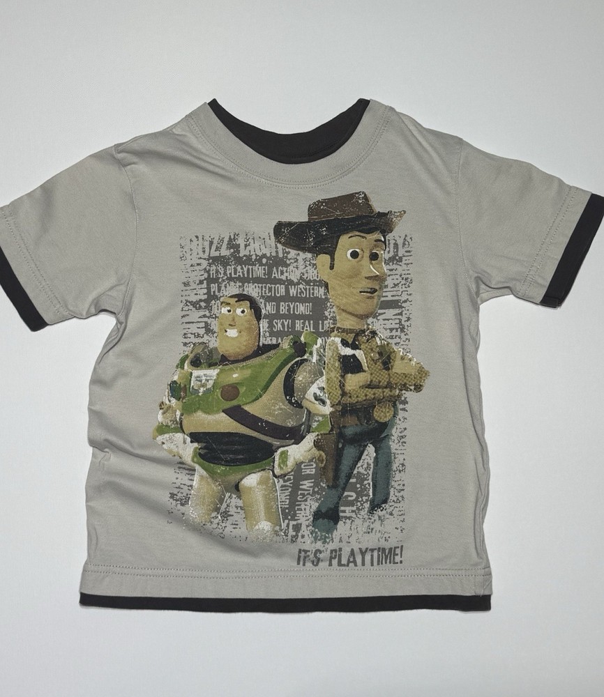 Disney Pixar Toy Story Boys T-Shirt Size 4/5  Buzz Lightyear & Woody Graphic Tee