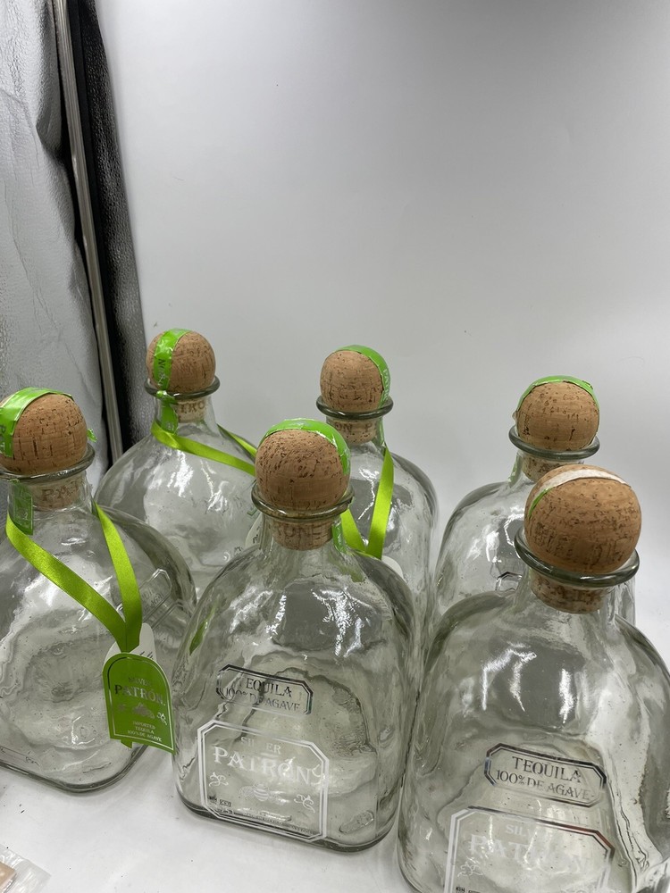 Tequila Silver Patron Glass Bottle 3 W/ Tags All W/ Cork 750mL Man Cave Craft