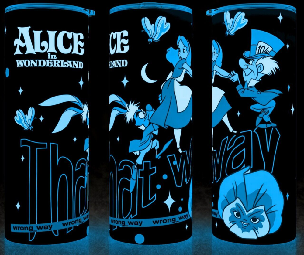Glow in the Dark Alice in Wonderland That Way Cup Mug Tumbler 20oz