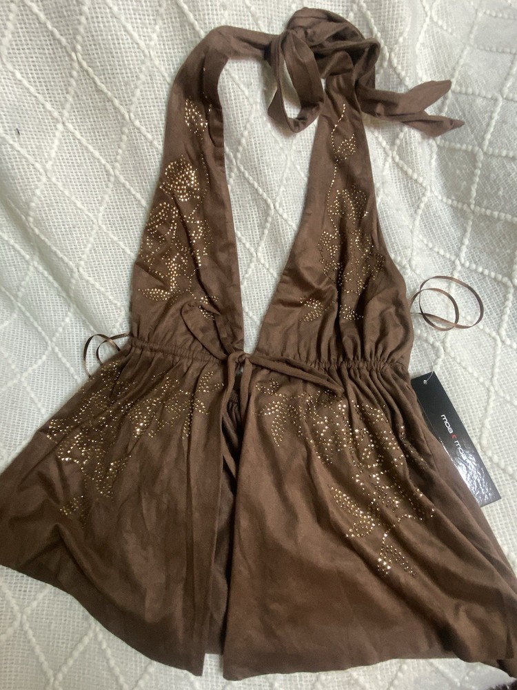 Moa Moa Brown Studded Halter Camisole Tank Top S Women Sleeveless Tie