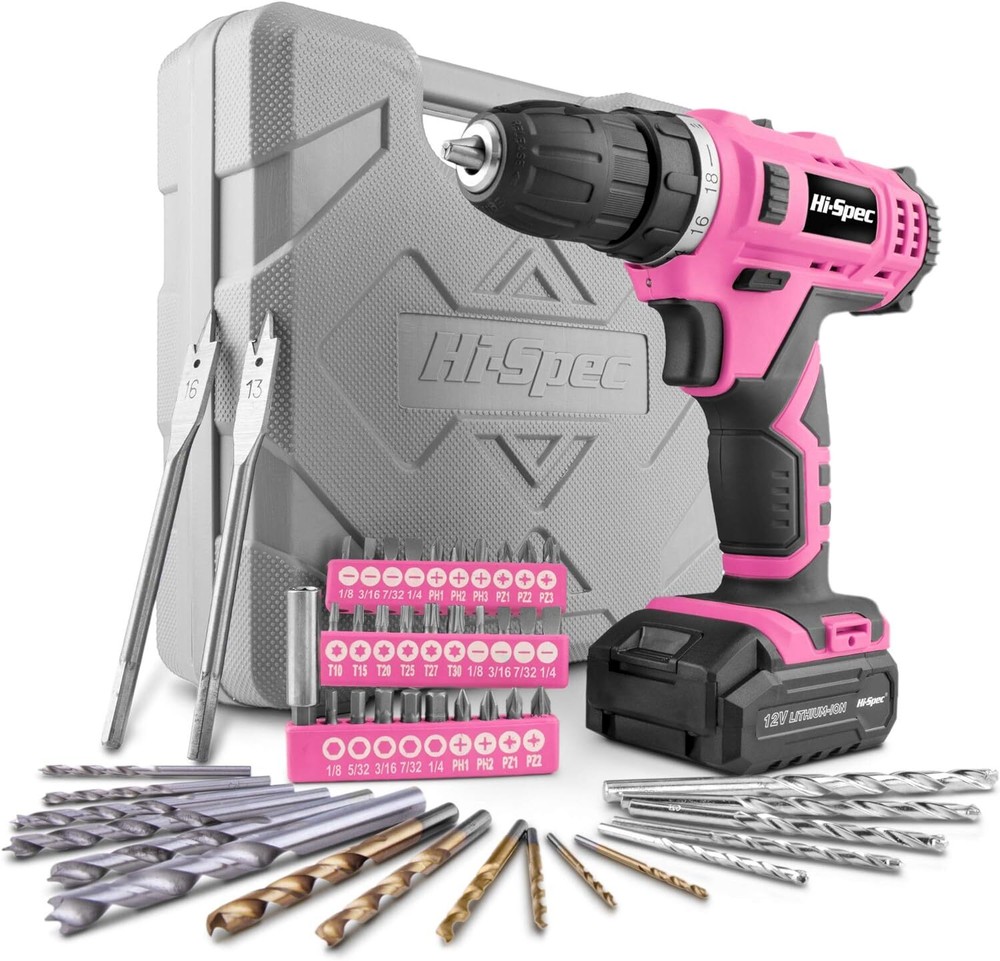 Drill 50 Piece 12V Pink Drill Driver & Multi Bit Set. High Speed Cordless &...