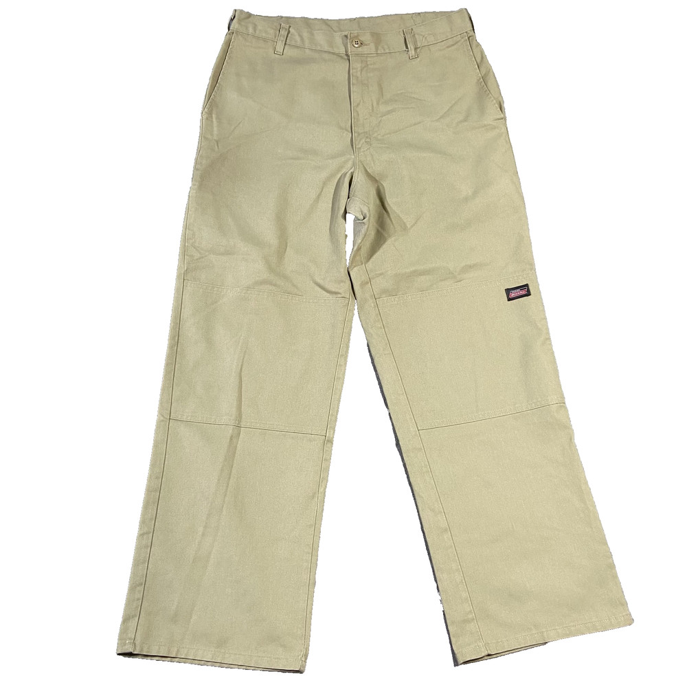 Vintage Y2K Dickies Mens 34x32 Loose Fit Double Knee Wide Leg Khaki Tan Pants