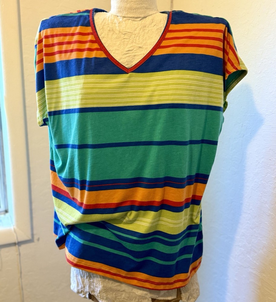 Removed Tag Women's Multicolor Striped V-Neck Short Sleeve Pullover T-Shirt 2XL