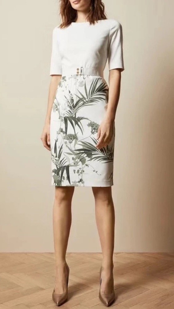 TED BAKER Women 2 Round Neck Bodycon Dress Short Sleeve Sheath Dress Tyyraa A