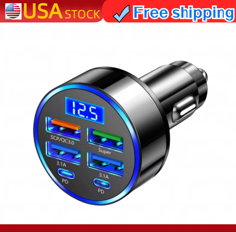 Car Charger Adapter 4 USB 6 Ports Super Fast For iPhone Samsung Android Phone US