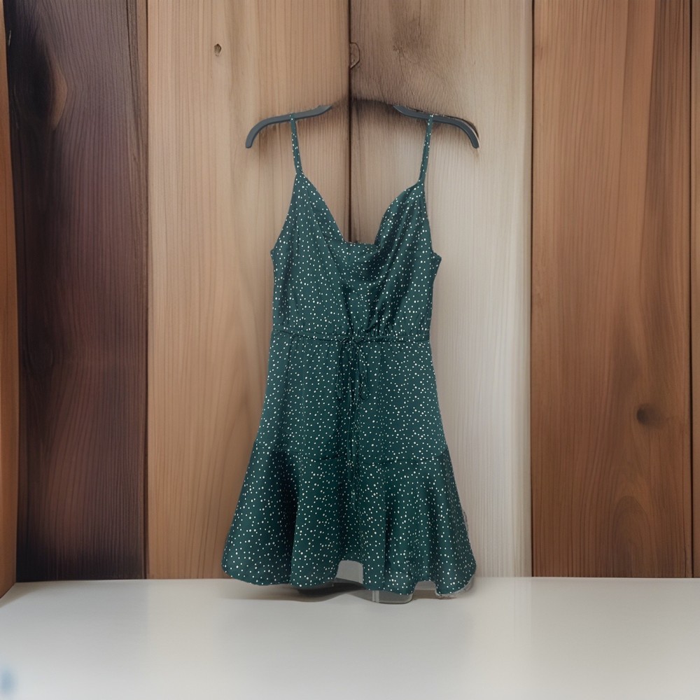 Princess Polly Caesura Mini Dress Ruffle Polka Dot Green White 6 feminine
