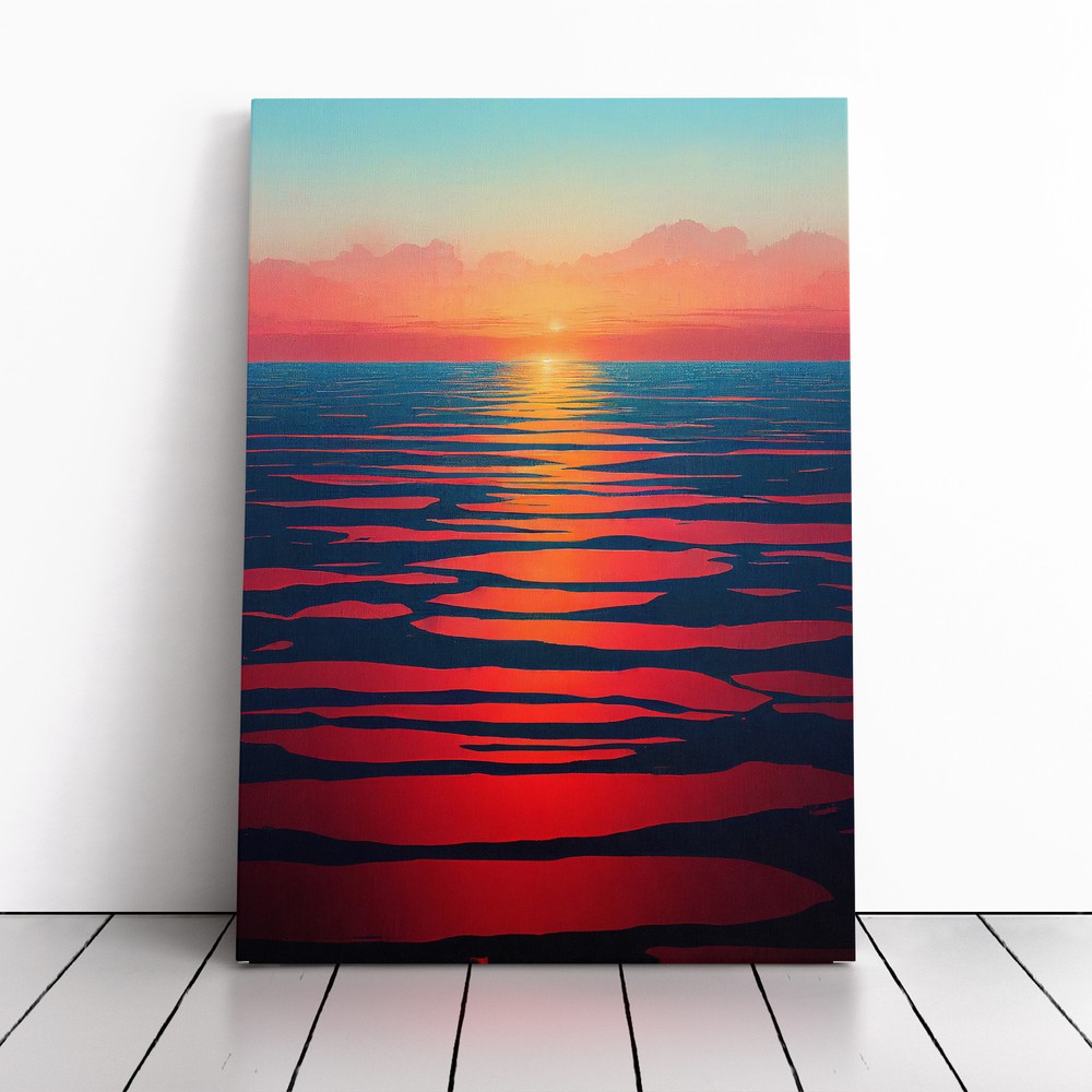 Unbeatable Ocean Sunset Canvas Wall Art Print Framed Picture Decor Dining Room