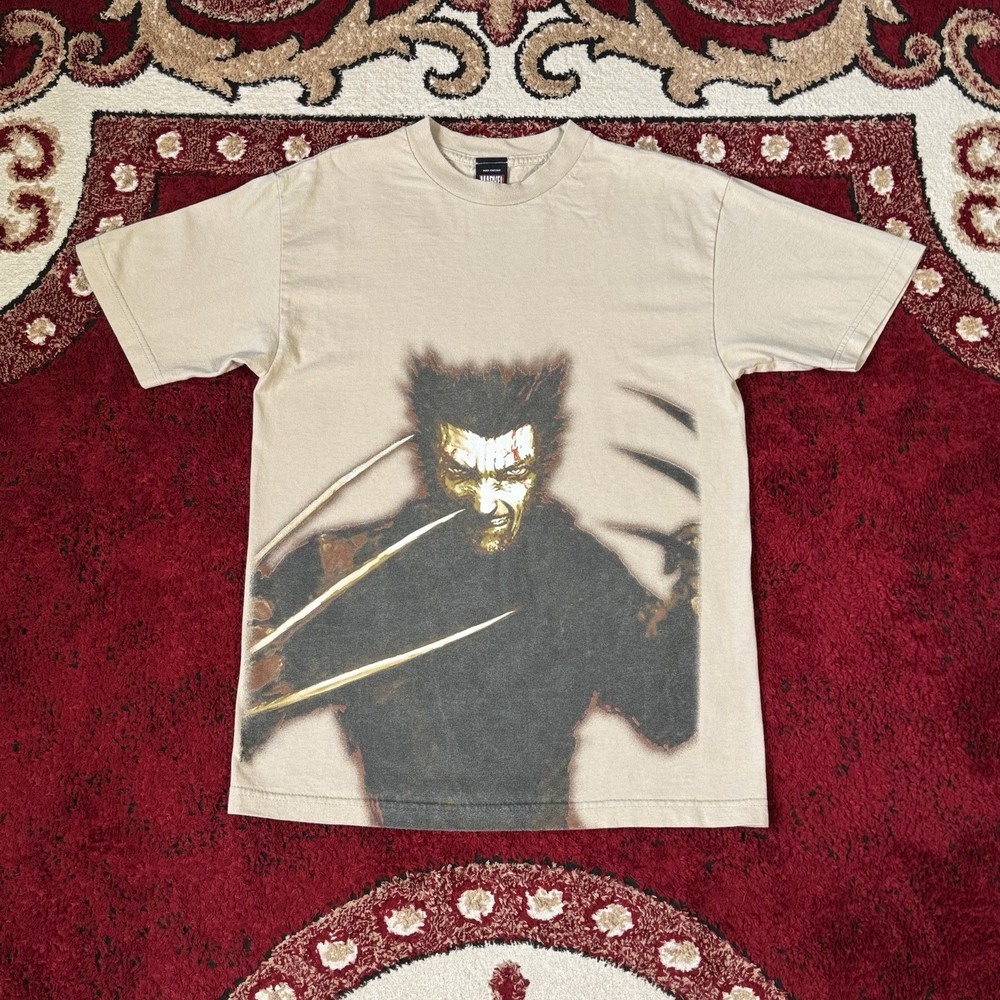 Vintage Y2K Marel Mad Engine Logan Wolverine Khaki Tan T Shirt Size S